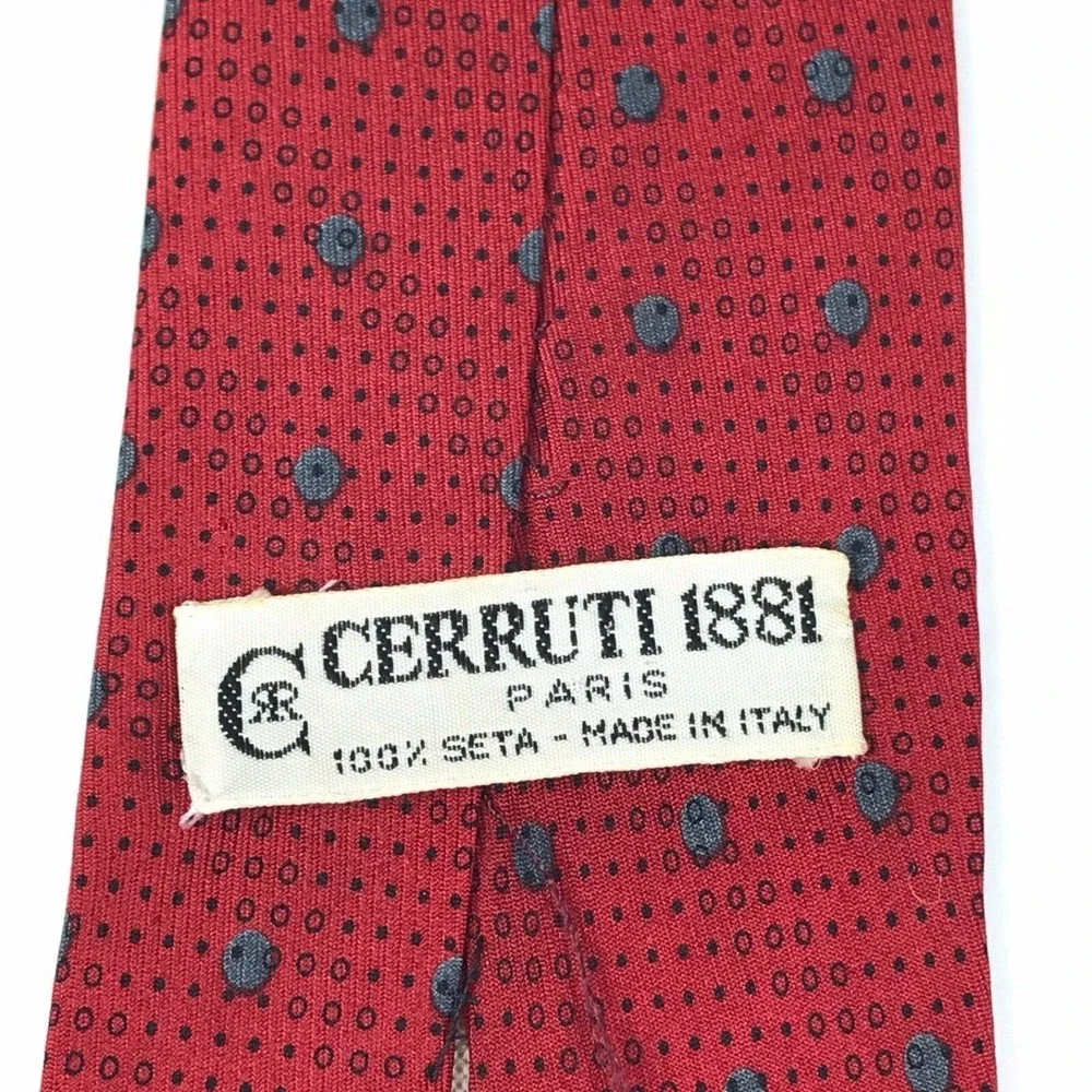 CERRUTI 1881 Silk Tie Made in ITALY Red Gray Polka Dot Men's Elegant Necktie